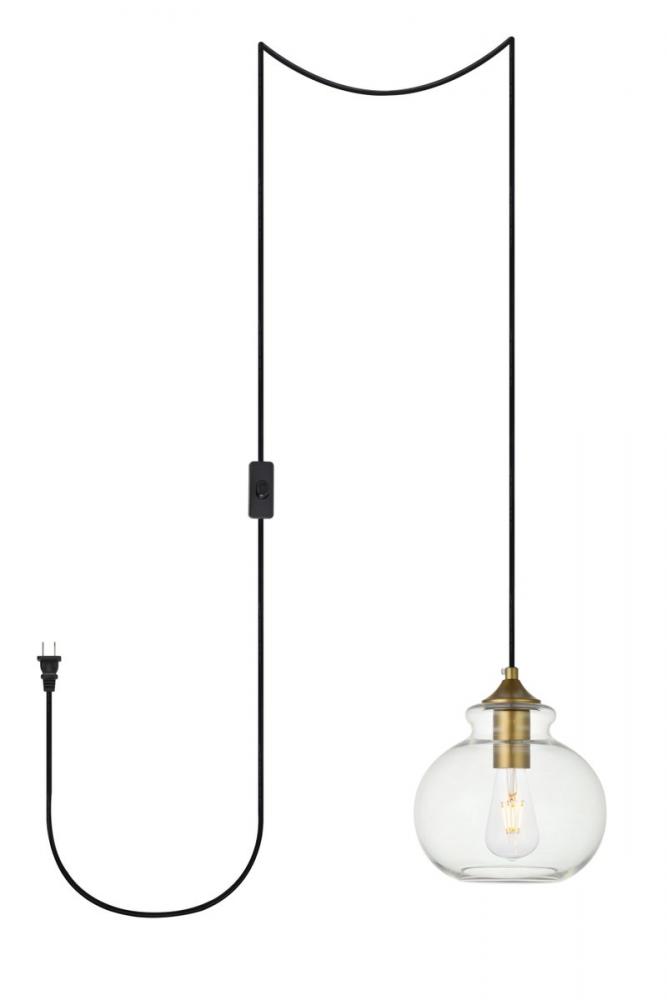 Destry 1 Light brass plug-in Pendant With Clear Glass