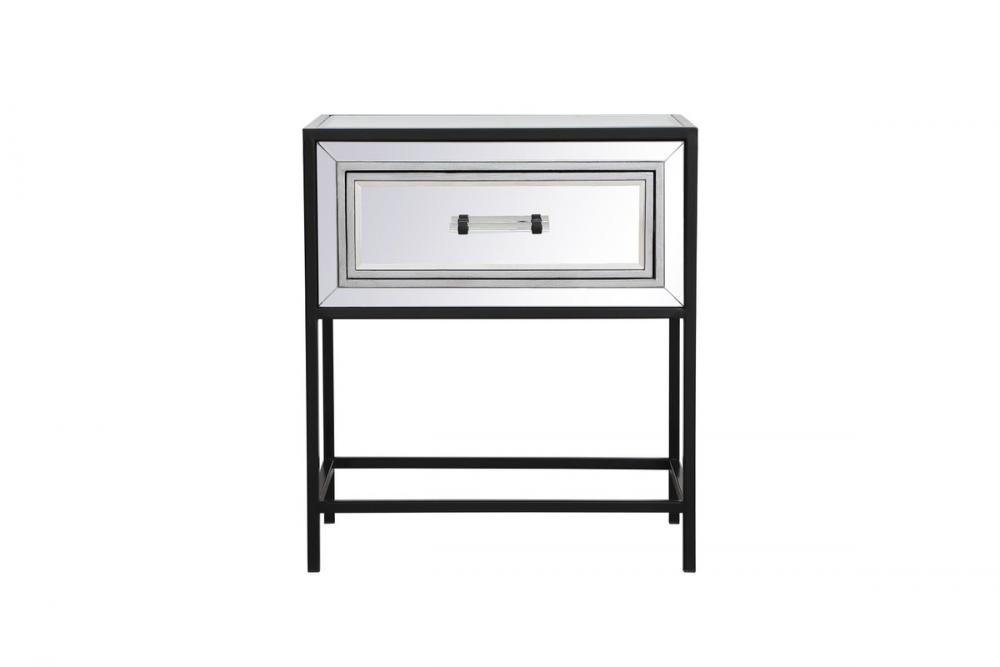 21 inch mirrored one drawer end table in black