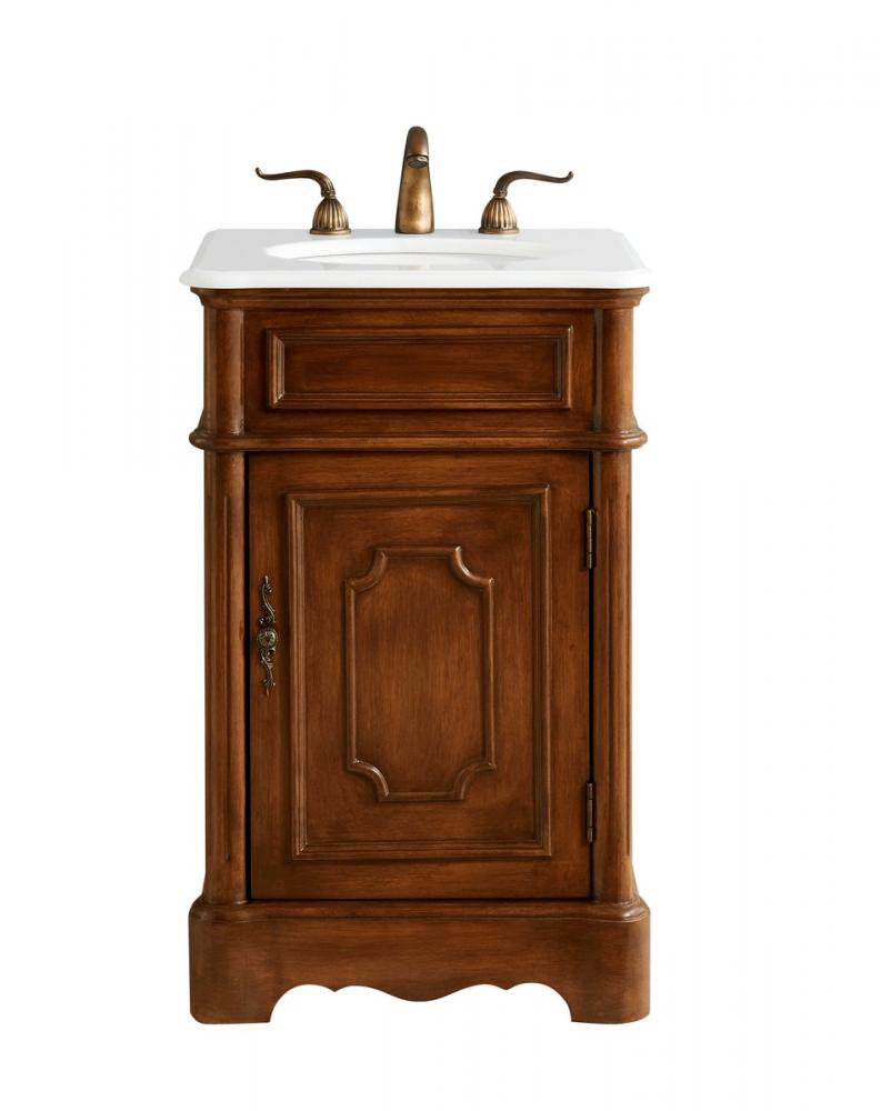 21 Inch Single Bathroom Vanity in Teak with Ivory White Engineered Marble