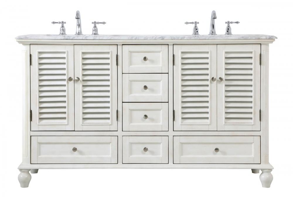 60 inch Double Bathroom Vanity in Antique White