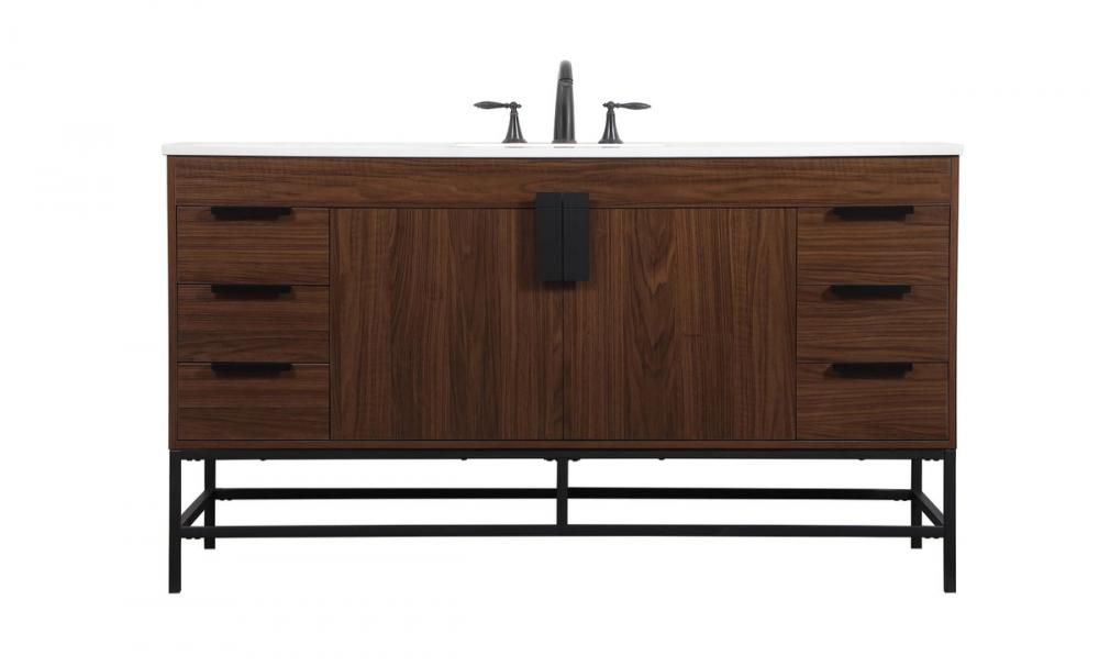 60 inch Single bathroom vanity in walnut