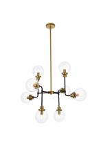 Elegant LD7039D36BRB - Hanson 8 lights pendant in black with brass with clear shade