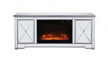 Elegant MF601S-F1 - 60 in. mirrored TV stand with wood fireplace insert in antique silver