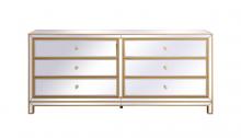 Elegant MF73672G - Reflexion 72 In. Mirrored Six Drawer Chest in Gold