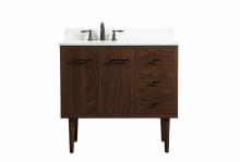 Elegant VF48036MWT-BS - 36 Inch Single Bathroom Vanity in Walnut with Backsplash